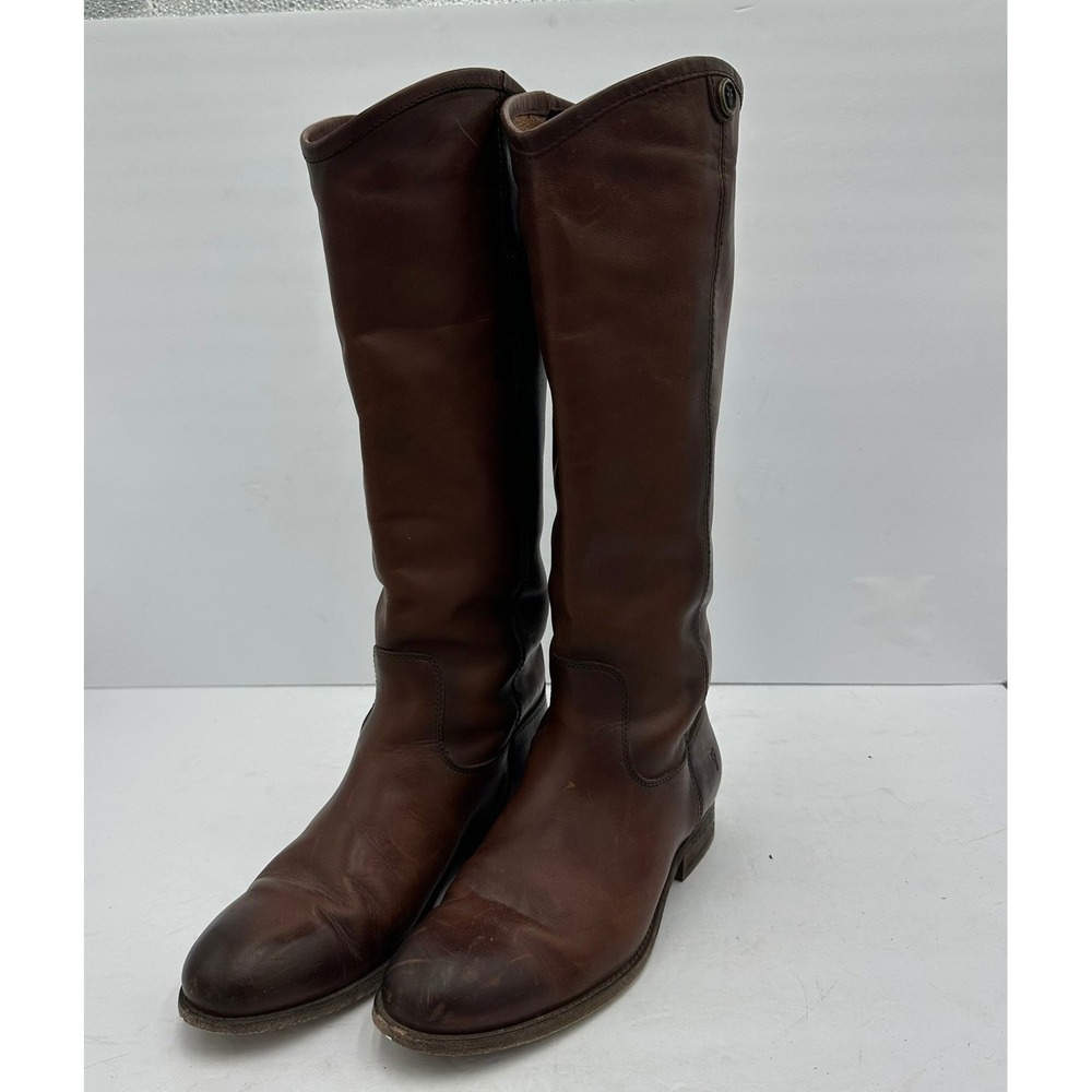 Frye Womens Melissa Button Tall Leather Riding Boots Size 7.5 B Cognac Brown